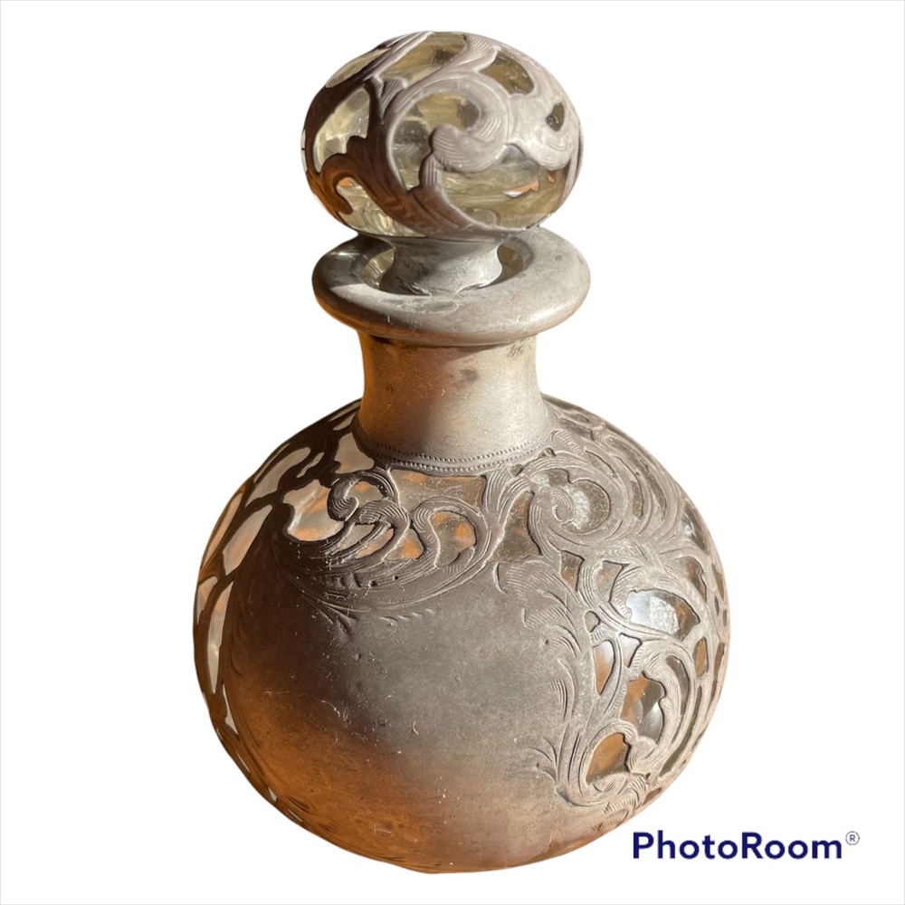 Antique Sterling Silver Crystal Perfume Scent Bottle Rare Collectible Vintage